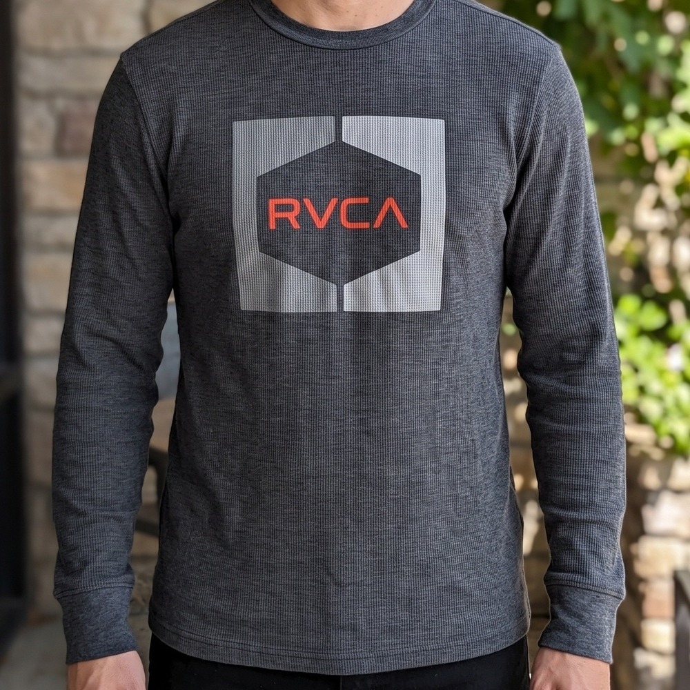 RVCA Mens Artist Network Program Long Sleeve Thermal Waffle Knit Shirt Gray